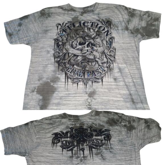 Affliction T-Shirt Mens 2XL Skull & Cross Bones Snake Gray Biker Y2K MMA - Picture 1 of 11